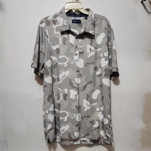 William Murray Polo Shirt Mens Large Black Gray Camo Bunker Golf Pattern